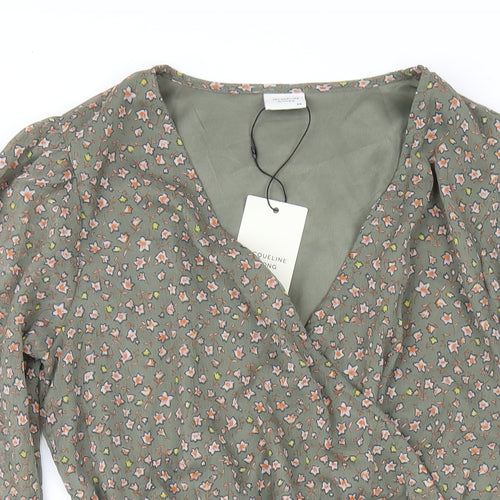 Jacqueline de Yong Womens Green Floral Polyester A-Line Size 6 V-Neck Pullover