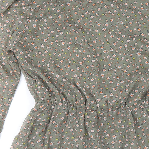 Jacqueline de Yong Womens Green Floral Polyester A-Line Size 6 V-Neck Pullover