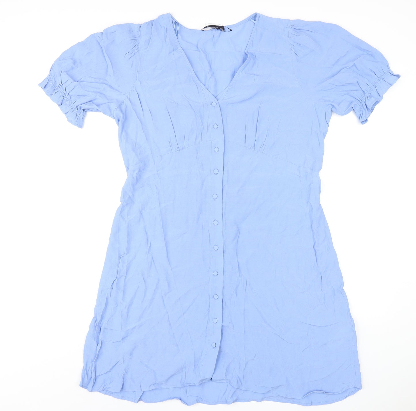 Marks and Spencer Womens Blue Viscose A-Line Size 16 V-Neck Button