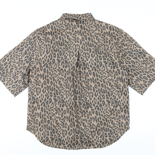 Object Womens Brown Animal Print Cotton Basic Button-Up Size S Collared - Leopard Print