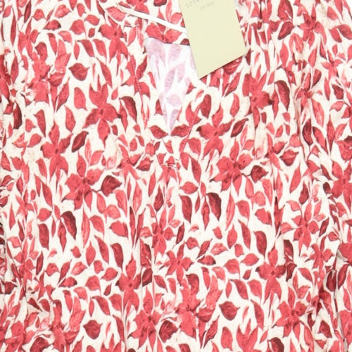 Soyaconcept Womens Red Floral Cotton A-Line Size L V-Neck Pullover