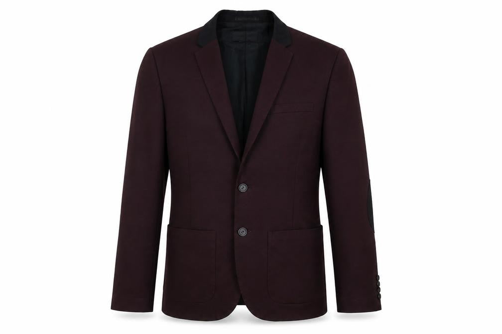 Front view of H&M men’s red cotton jacket suit jacket, size 38, regular