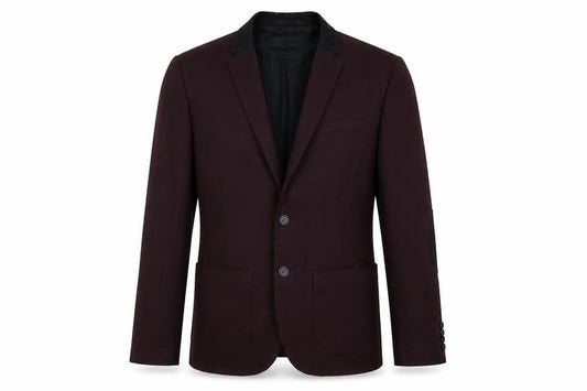 Front view of H&M men’s red cotton jacket suit jacket, size 38, regular