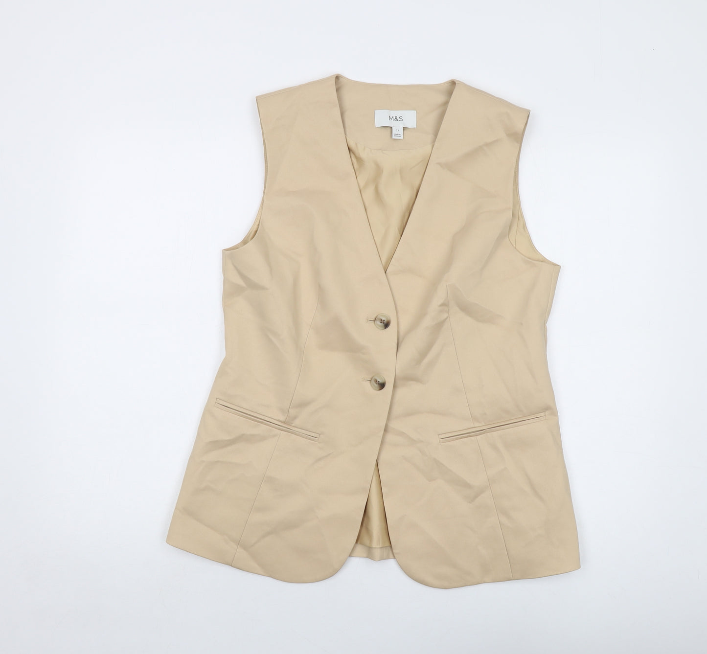 Marks and Spencer Womens Beige Jacket Waistcoat Size 12 Button