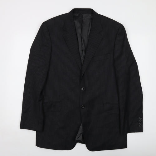 Samuel Slater Mens Black Striped Wool Jacket Suit Jacket Size 42 Regular