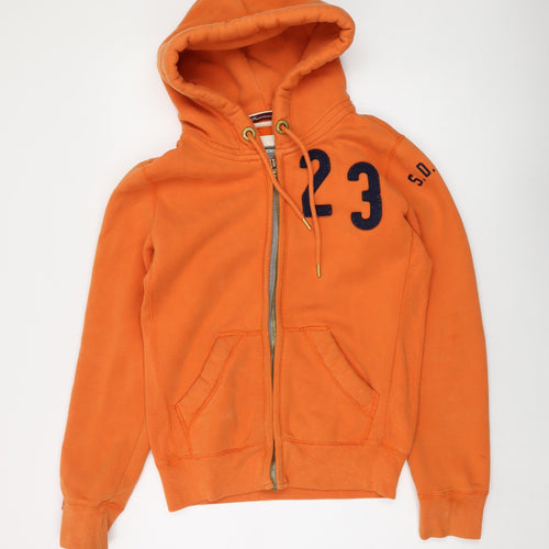 Superdry Womens Orange Cotton Full Zip Hoodie Size S Zip