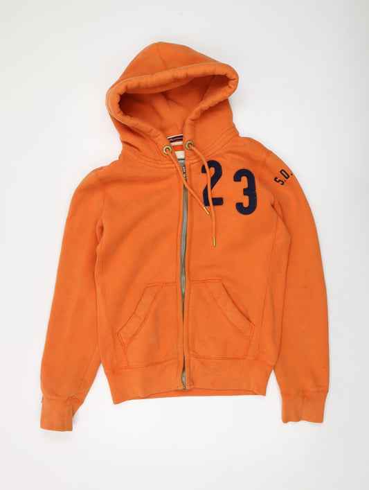 Superdry Womens Orange Cotton Full Zip Hoodie Size S Zip