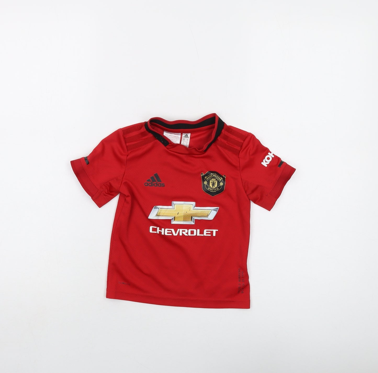 adidas Boys Red Polyester Basic T-Shirt Size 2-3 Years Crew Neck Pullover - Manchester United FC