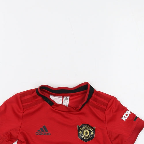 adidas Boys Red Polyester Basic T-Shirt Size 2-3 Years Crew Neck Pullover - Manchester United FC