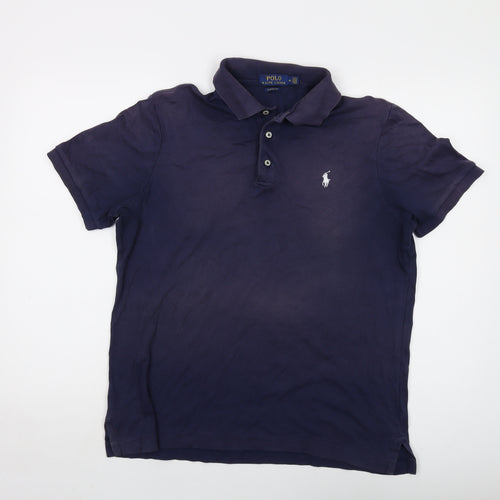 Polo Ralph Lauren Mens Blue Cotton Polo Size M Collared Button