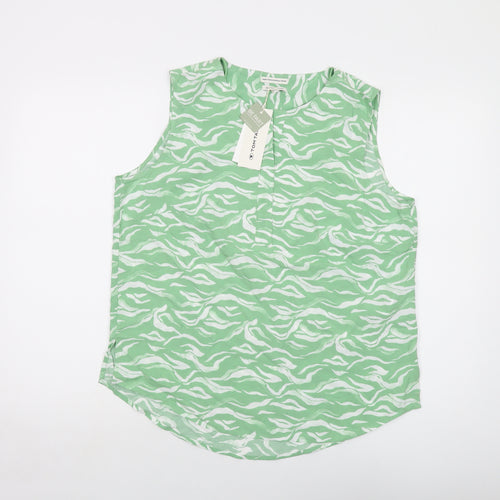 TOM TAILOR Womens Green Animal Print Viscose Basic Tank Size 10 V-Neck
