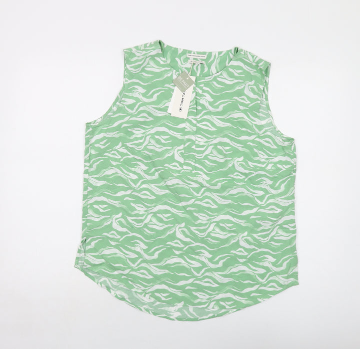 TOM TAILOR Womens Green Animal Print Viscose Basic Tank Size 10 V-Neck