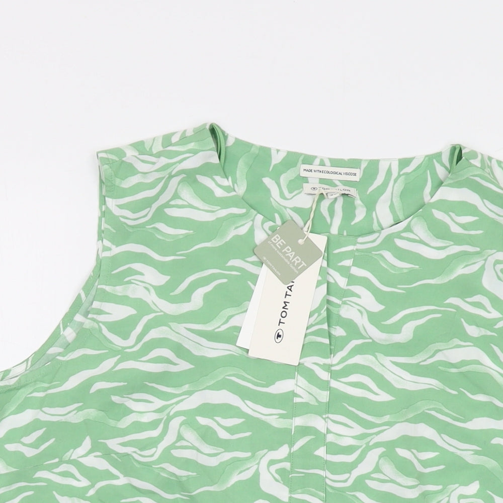TOM TAILOR Womens Green Animal Print Viscose Basic Tank Size 10 V-Neck