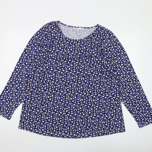 Lakeland Womens Blue Animal Print Polyester Basic Blouse Size XL Round Neck