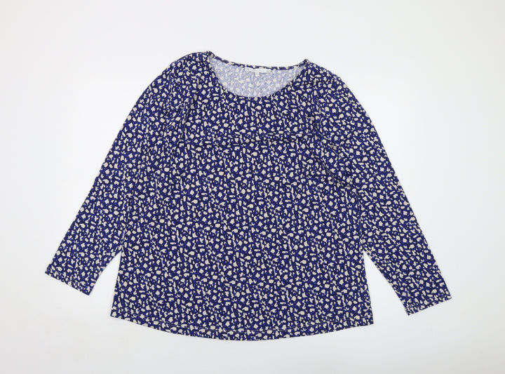 Lakeland Womens Blue Animal Print Polyester Basic Blouse Size XL Round Neck