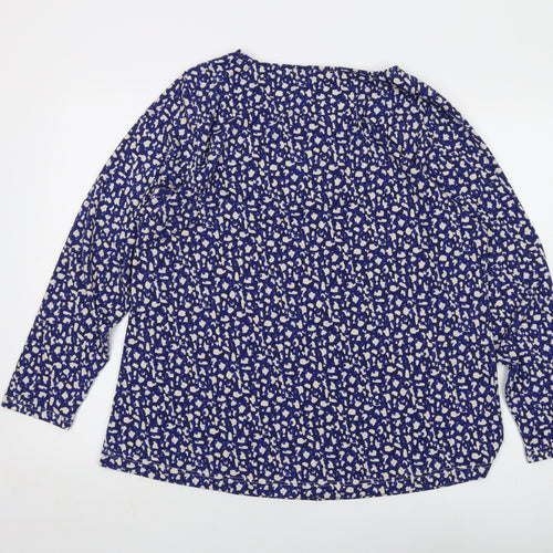 Lakeland Womens Blue Animal Print Polyester Basic Blouse Size XL Round Neck