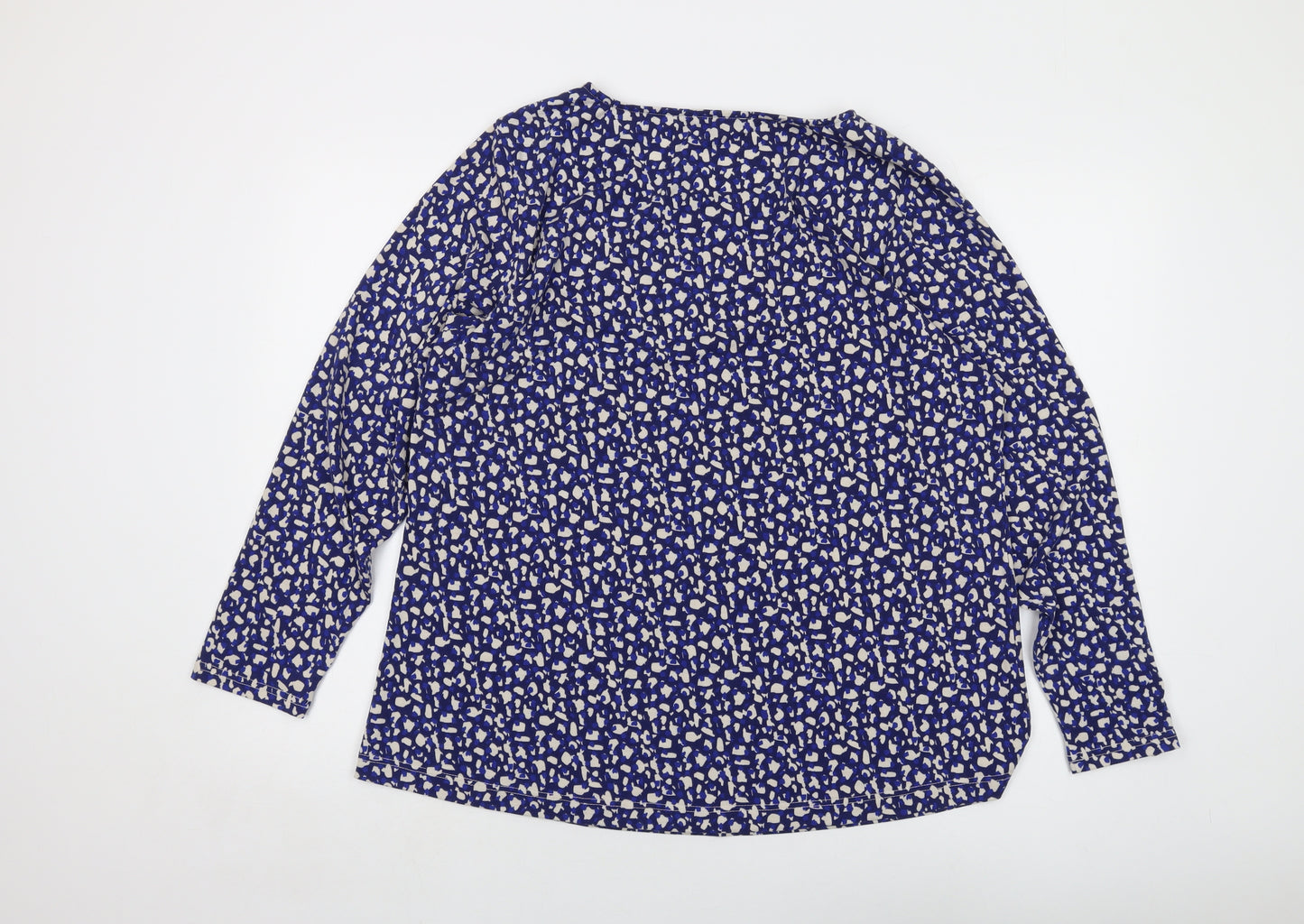 Lakeland Womens Blue Animal Print Polyester Basic Blouse Size XL Round Neck