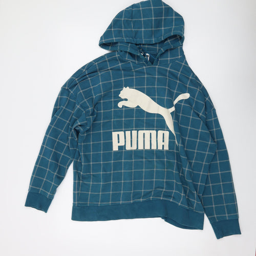 PUMA Womens Blue Geometric Cotton Pullover Hoodie Size 14 Pullover - Vintage