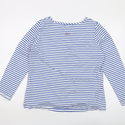 Joules Womens Blue Striped Cotton Basic Blouse Size 16 Round Neck