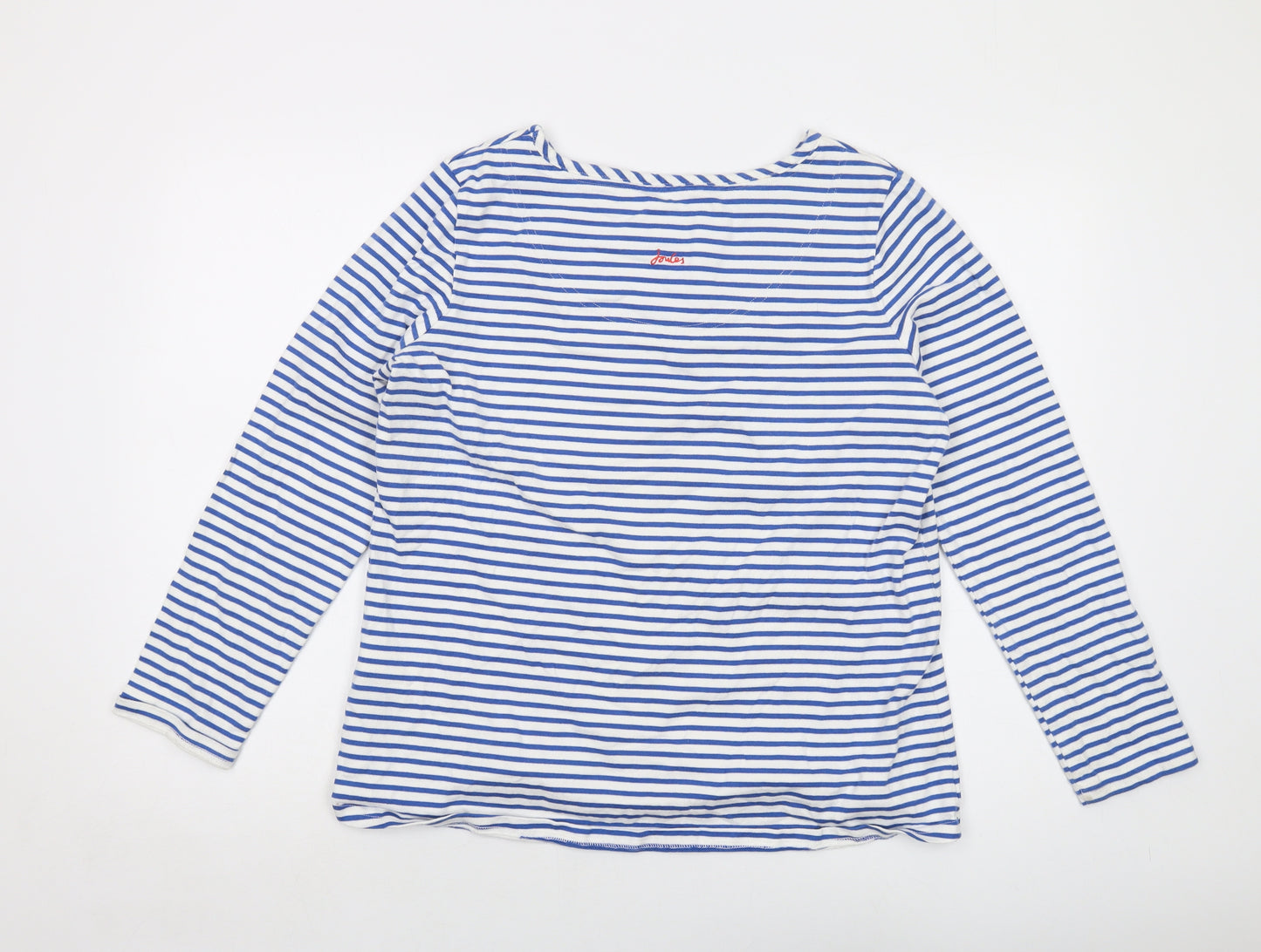 Joules Womens Blue Striped Cotton Basic Blouse Size 16 Round Neck