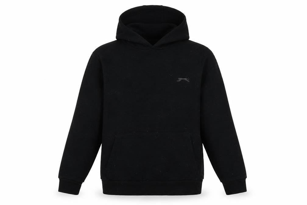 Front view of Slazenger boys’ black polyester pullover hoodie, size 11-12, years pullover