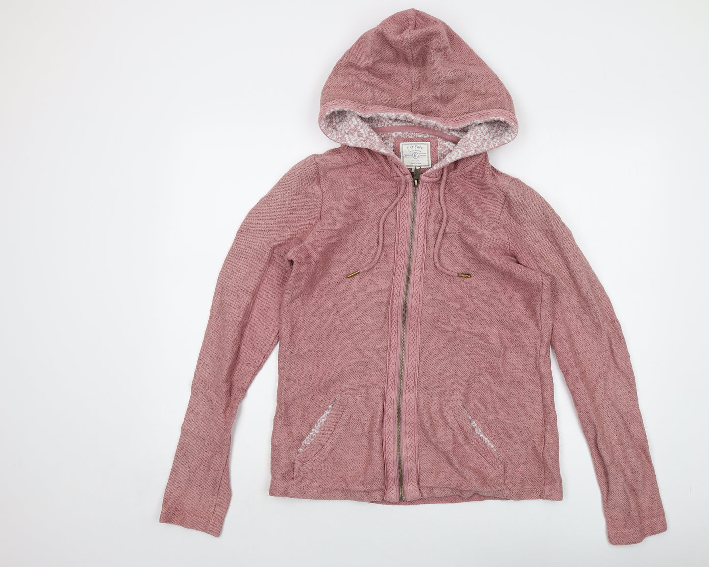 Fat Face Womens Pink Cotton Full Zip Hoodie Size 10 Zip