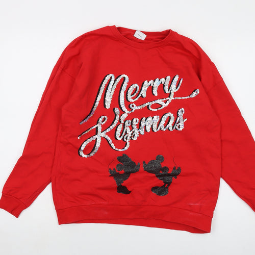 Disney Womens Red Cotton Pullover Sweatshirt Size 12 Pullover
