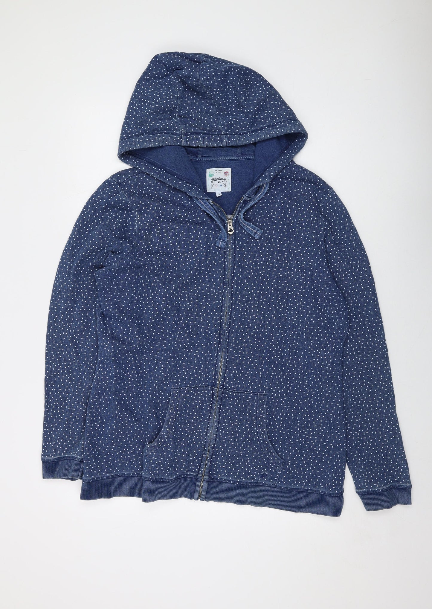 MANTARAY PRODUCTS Womens Blue Polka Dot Cotton Full Zip Hoodie Size 18 Zip