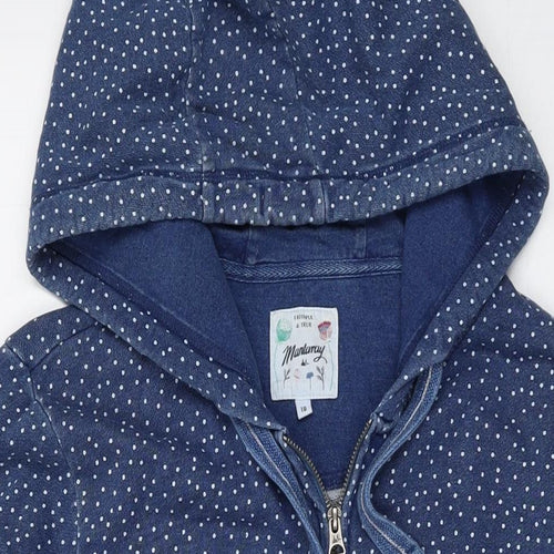 MANTARAY PRODUCTS Womens Blue Polka Dot Cotton Full Zip Hoodie Size 18 Zip