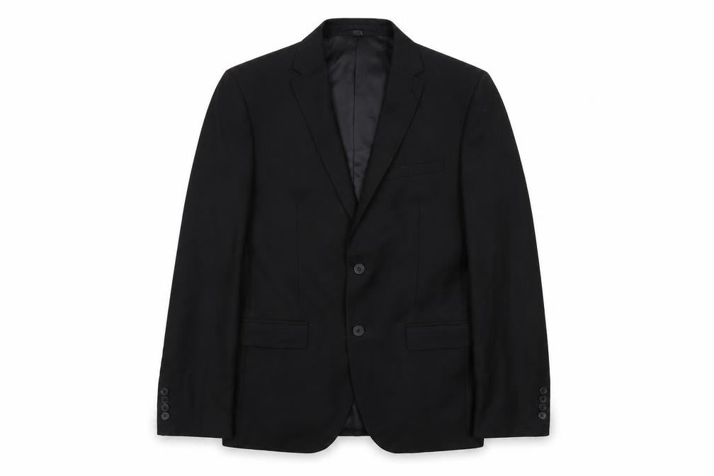 Front view of Marks & Spencer men’s black polyester jacket suit jacket, size 40, regular
