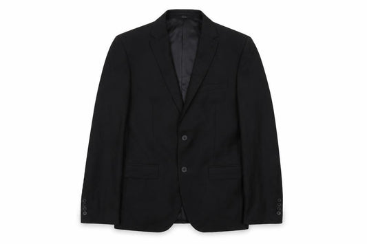 Front view of Marks & Spencer men’s black polyester jacket suit jacket, size 40, regular