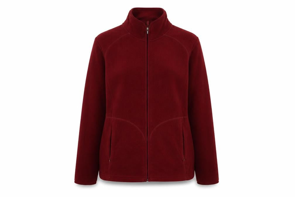 Front view of Marks & Spencer women’s red jacket, size UK 16, zip