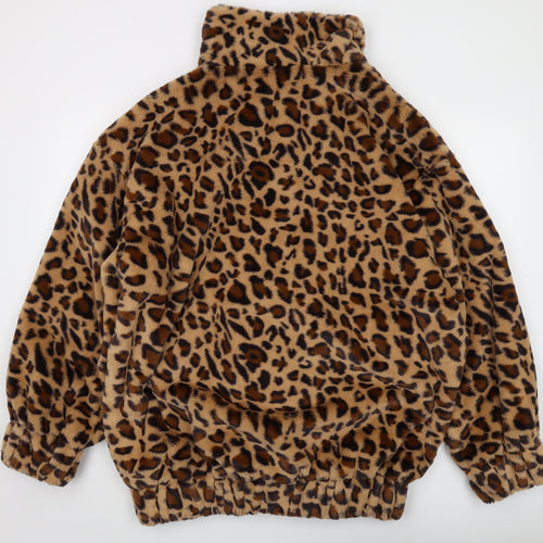 PRETTYLITTLETHING Womens Beige Animal Print Jacket Size S Zip