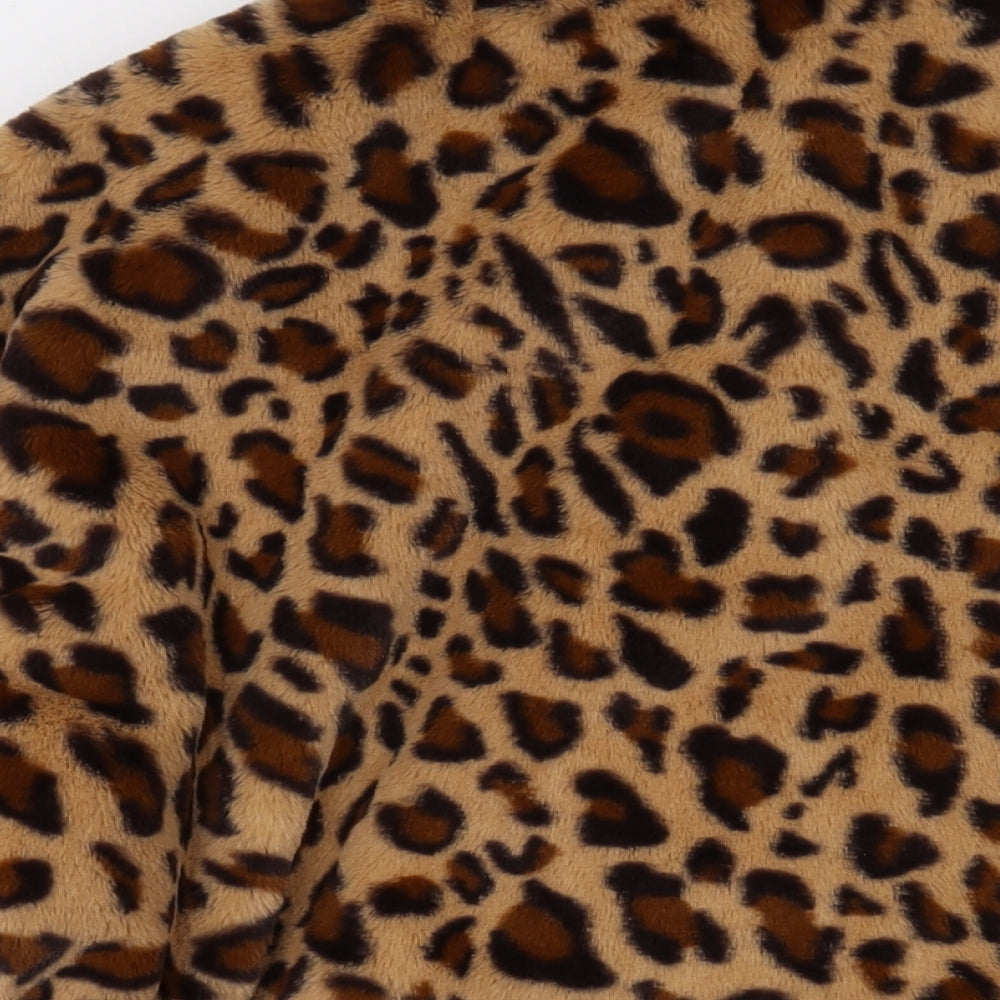 PRETTYLITTLETHING Womens Beige Animal Print Jacket Size S Zip