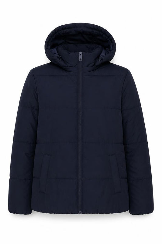 Front view of Marks & Spencer women’s blue jacket, size UK 12, zip