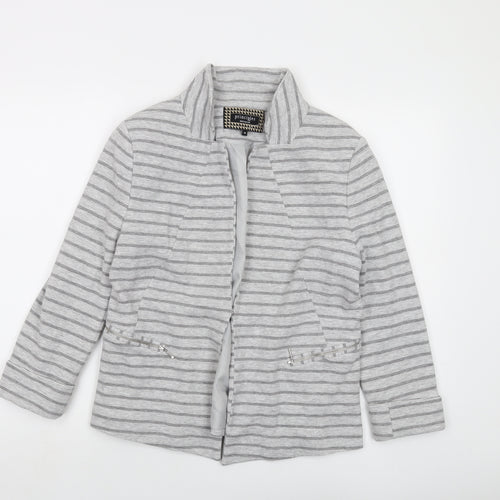 Principles Womens Grey Striped Jacket Size 14 Hook & Eye