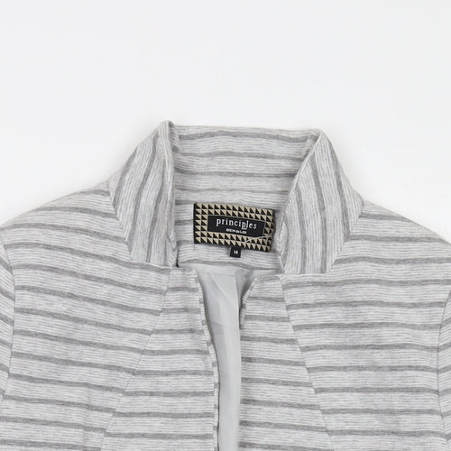 Principles Womens Grey Striped Jacket Size 14 Hook & Eye