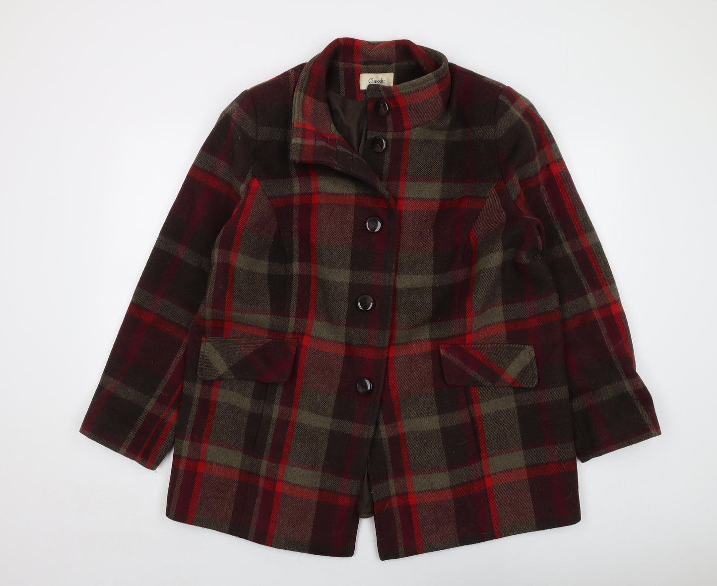 Classic Womens Multicoloured Plaid Overcoat Coat Size 18 Button