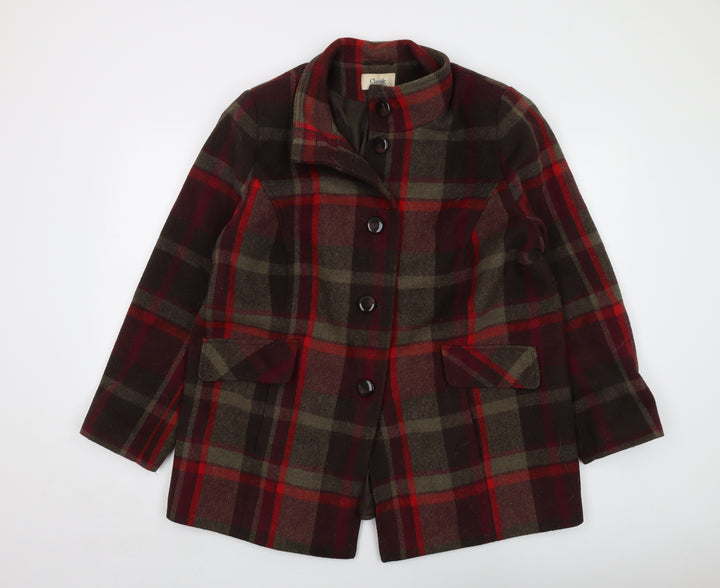 Classic Womens Multicoloured Plaid Overcoat Coat Size 18 Button