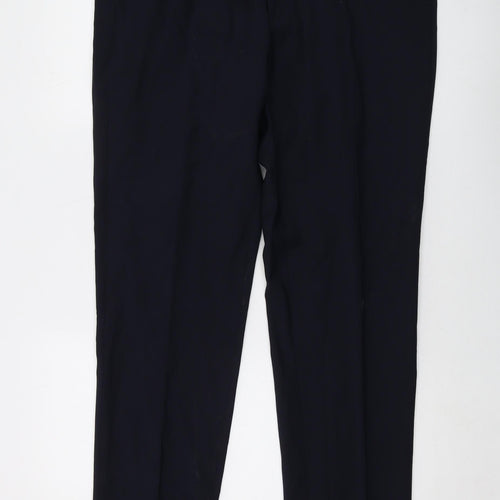 Marks and Spencer Mens Blue Wool Trousers Size 38 in L32 in Regular Hook & Eye