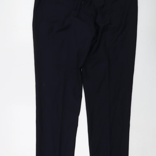 Marks and Spencer Mens Blue Wool Trousers Size 38 in L32 in Regular Hook & Eye