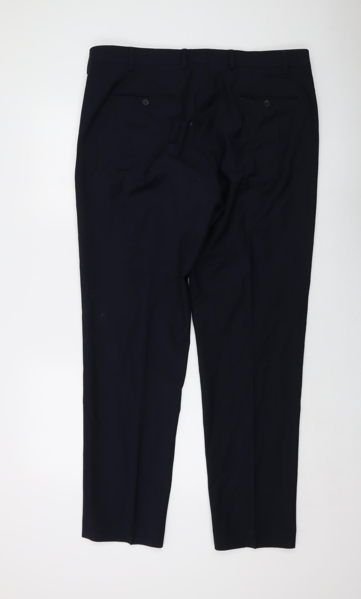 Marks and Spencer Mens Blue Wool Trousers Size 38 in L32 in Regular Hook & Eye