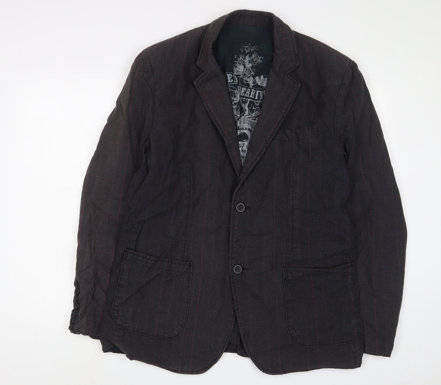 Debenhams Mens Brown Plaid Jacket Blazer Size L Button