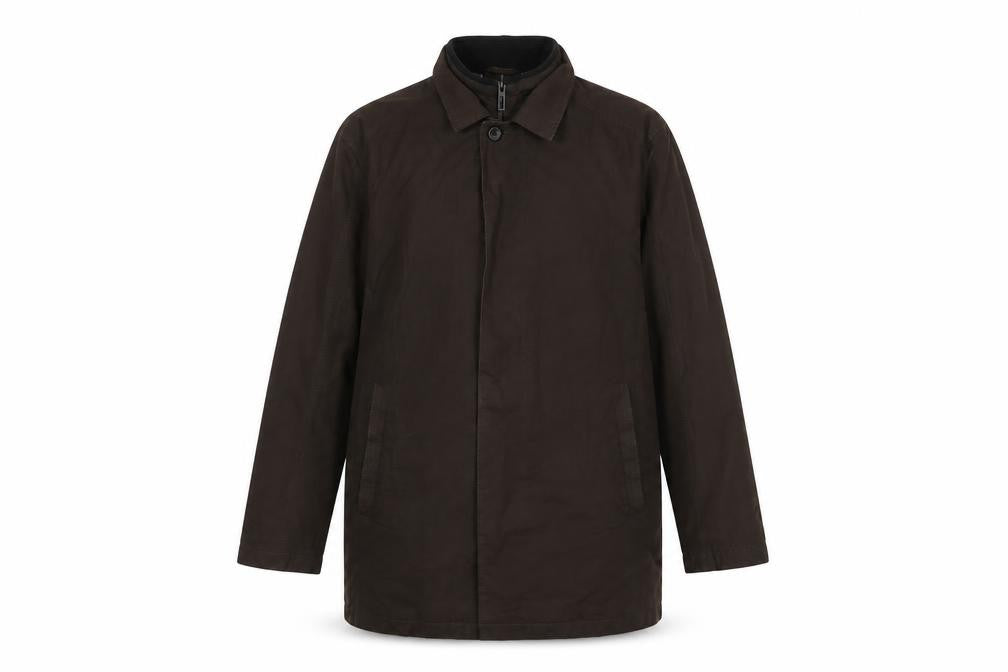 Front view of Marks & Spencer men’s brown jacket, size L, zip