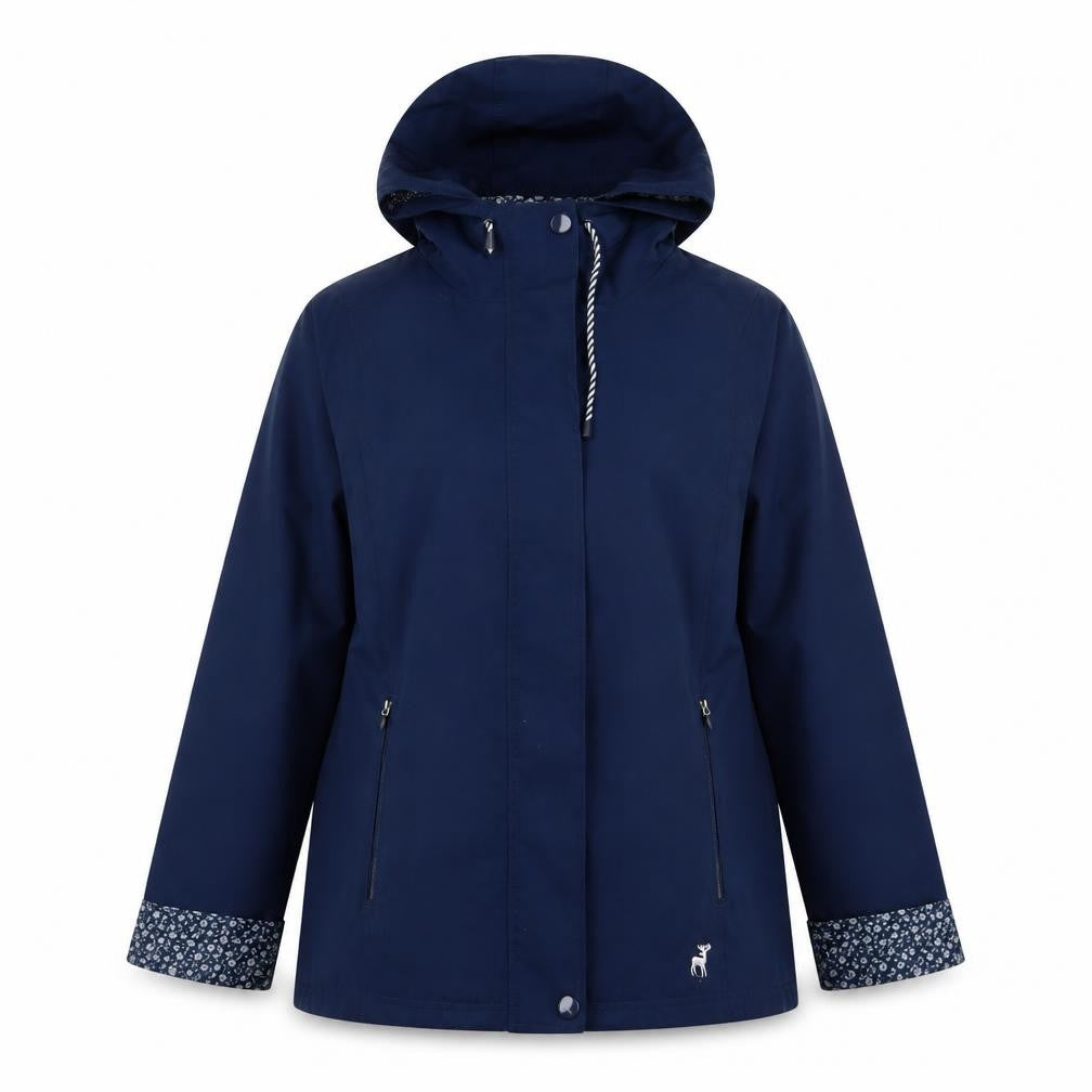 Front view of Tulchan women’s blue jacket, size S, zip - logo, embroidered