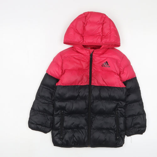 adidas Girls Black Puffer Jacket Coat Size 5-6 Years Zip - Logo