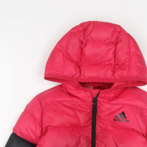 adidas Girls Black Puffer Jacket Coat Size 5-6 Years Zip - Logo