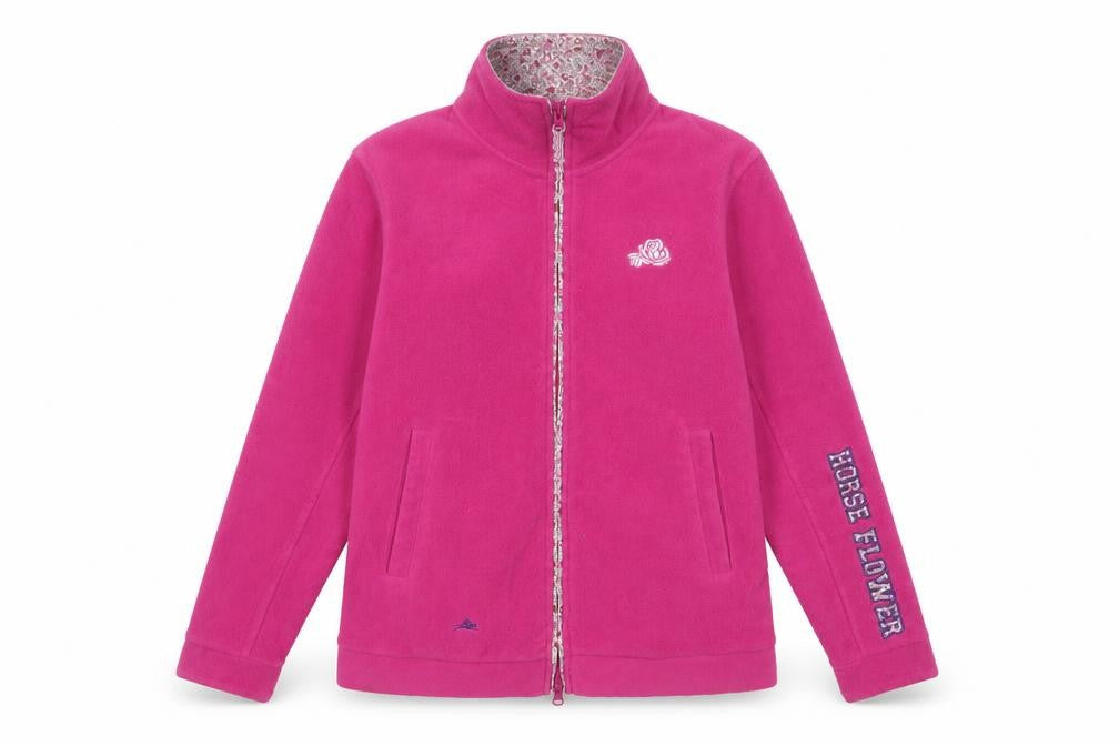 Front view of Equi Theme women’s pink jacket, size M, zip - horse flower