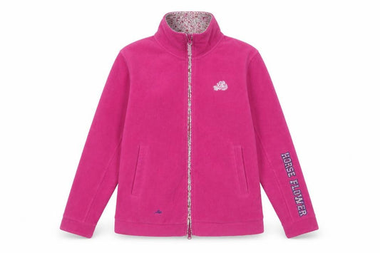 Front view of Equi Theme women’s pink jacket, size M, zip - horse flower