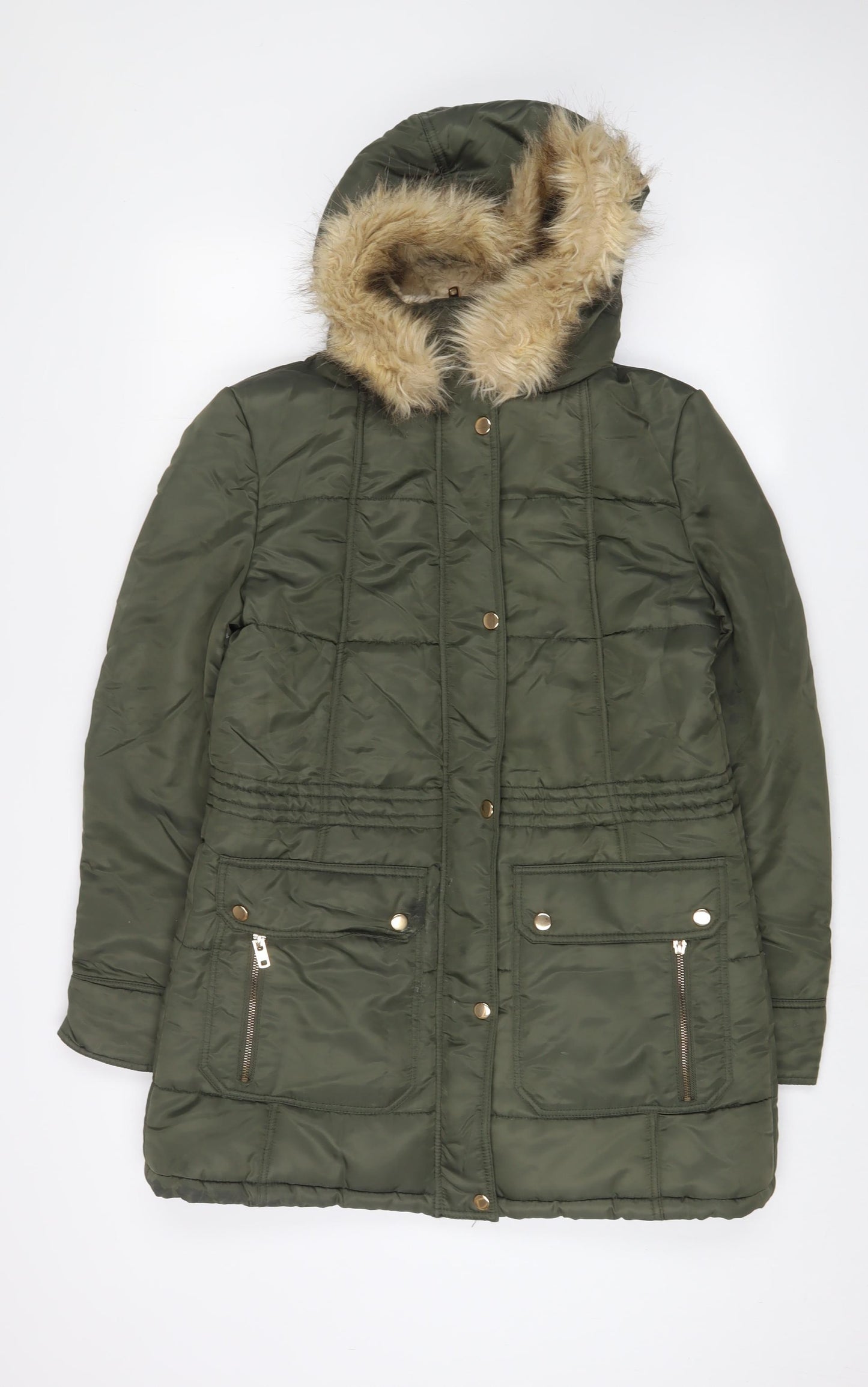 Threadbare Womens Green Parka Coat Size 10 Zip